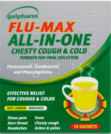 Galpharm Flu Max All In One Chesty Cough & Cold Powder 10 Sachets - 2 Packs | 20 Sachets